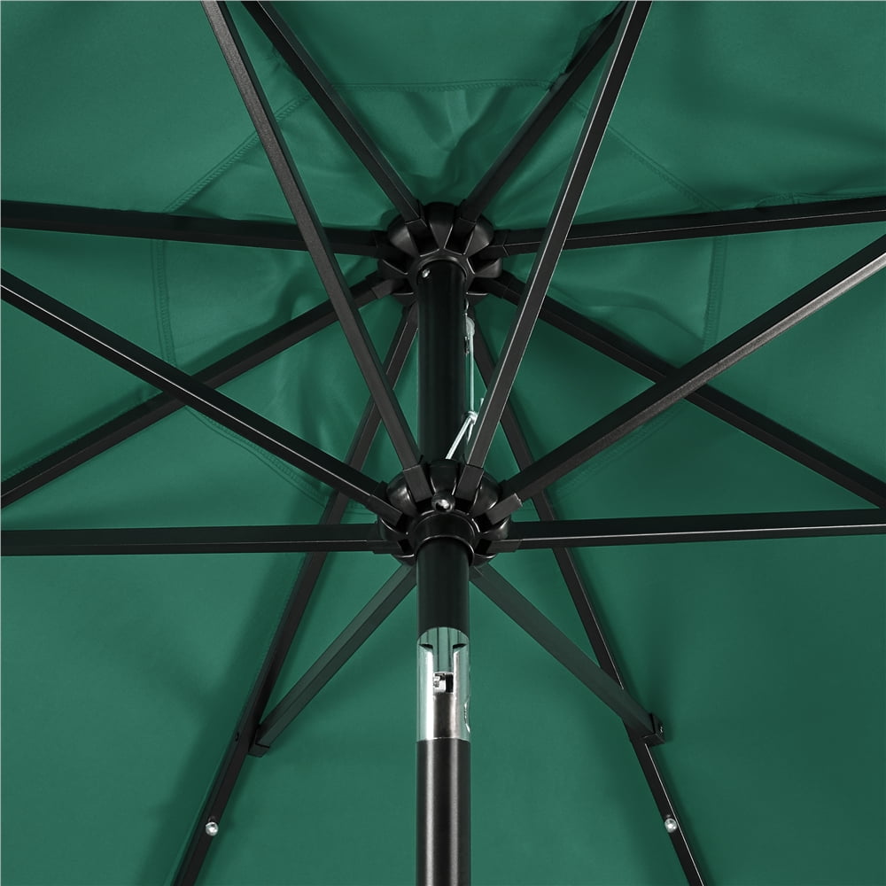 Renwick 9' Dark Green Octagon Market Patio Umbrellas, Solar Lighted