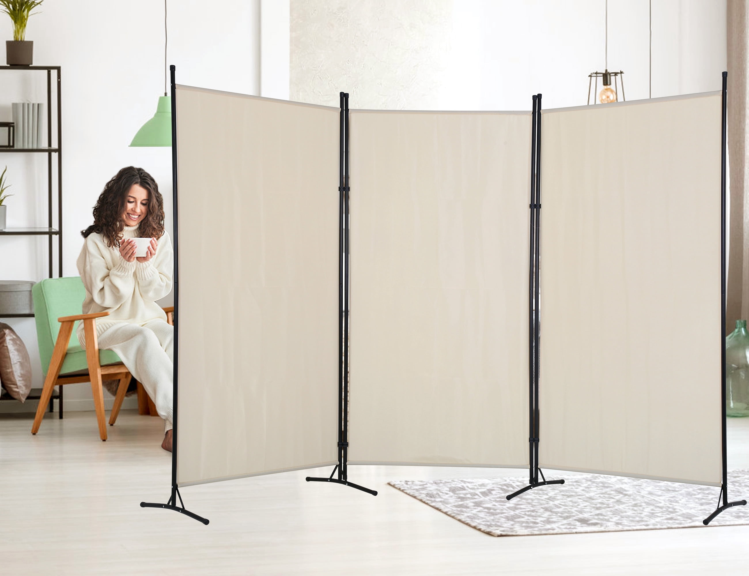 YRLLENSDAN Room Dividers Screen with 3 Panels, Temporary Wall Partitions and Dividers Freestanding  Folding Privacy Screen for Room Bedroom Metal Frame Portable Wall Divider Room Separation