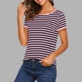 thumbnail image 2 of LIaqionyy Womens Striped Tops Short Sleeve Crew Neck T Shirts Vacation Outfits Fashion Comfortable Tees Shirt, 2 of 6
