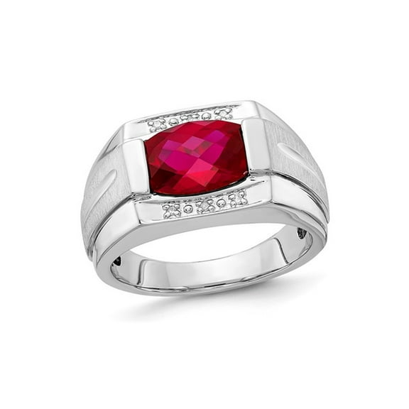 Gem & Harmony Mens 3.75 Carat (Ctw) Lab Created Ruby Ring in Sterling Silver for Men