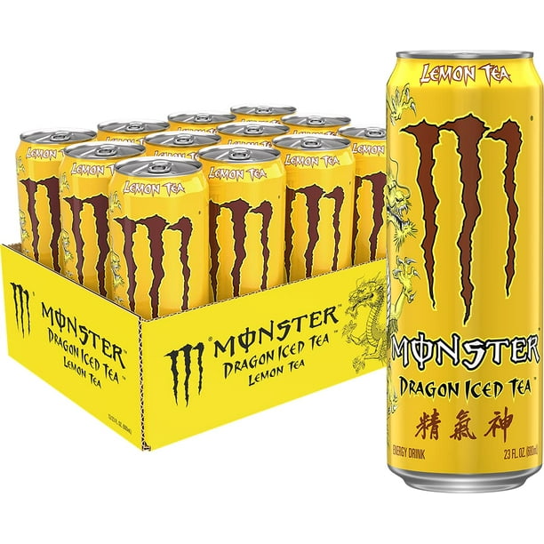 Monster Energy Dragon Iced Lemon Tea, 23 Fl Oz, Pack of 12