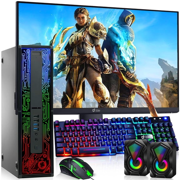 Restored BTO BX8G2 RGB Desktop Computer – Intel i7 6th Gen – 16GB DDR4 RAM – 1TB SSD – AMD Radeon RX 550 – New 24" Monitor – RGB Keyboard & Mouse – RGB Speakers – Wi-Fi – Gaming PC – Windows 11 Pro