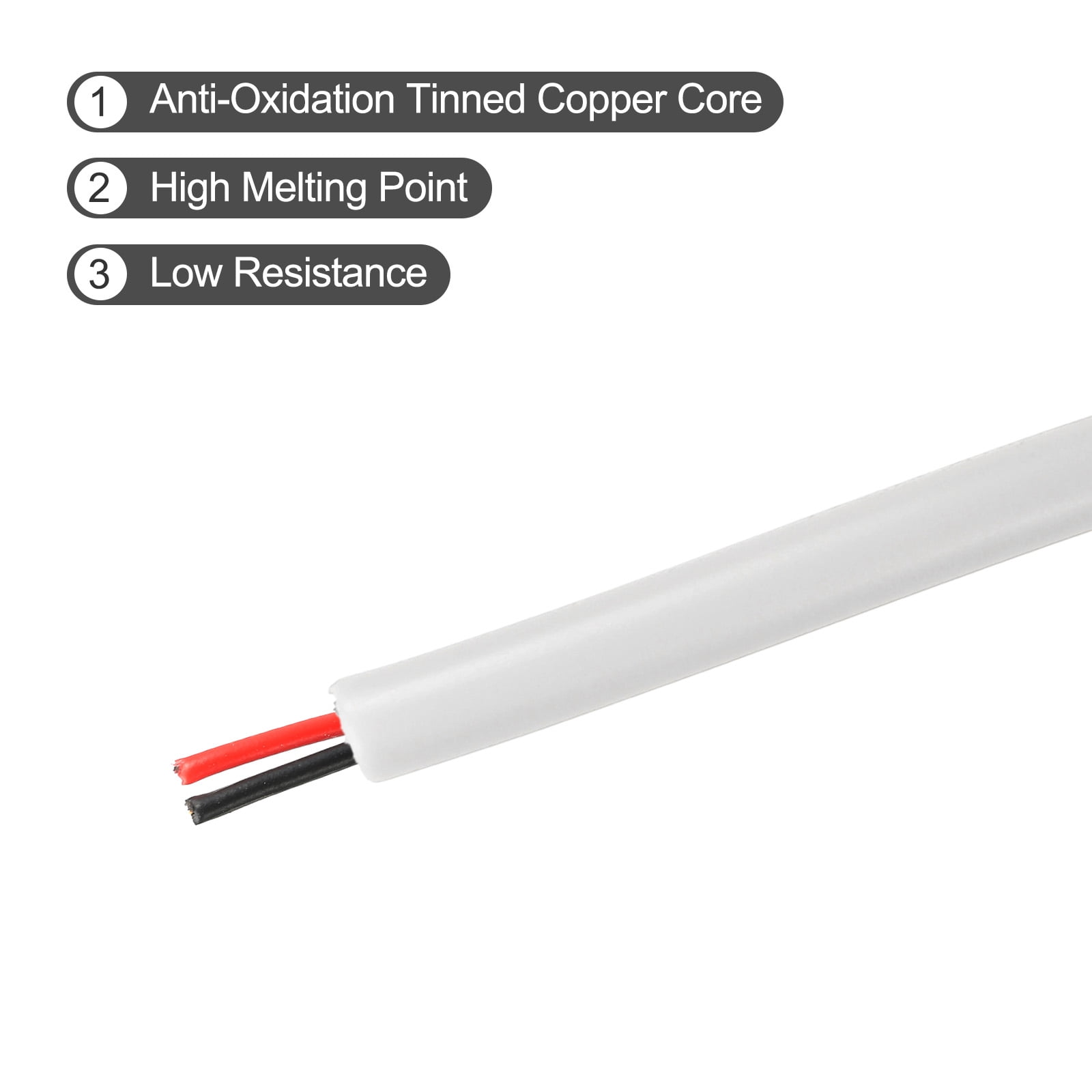 Uxcell 26AWG Electrical Wire 2 Conductors UL2464 Tinned Copper 10Ft Low Voltage White