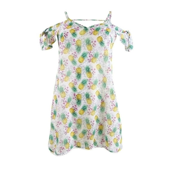 Miken Women's Flutter-Sleeve Dress Swim Cover-Up (XS, White/Yellow)