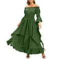 thumbnail image 2 of Homenesgenics Spring Dresses for Women 2026 Plus Size Trendy Women's Medieval Off-Shoulder Tunic Long Sleeve Dress Green XXL, 2 of 5