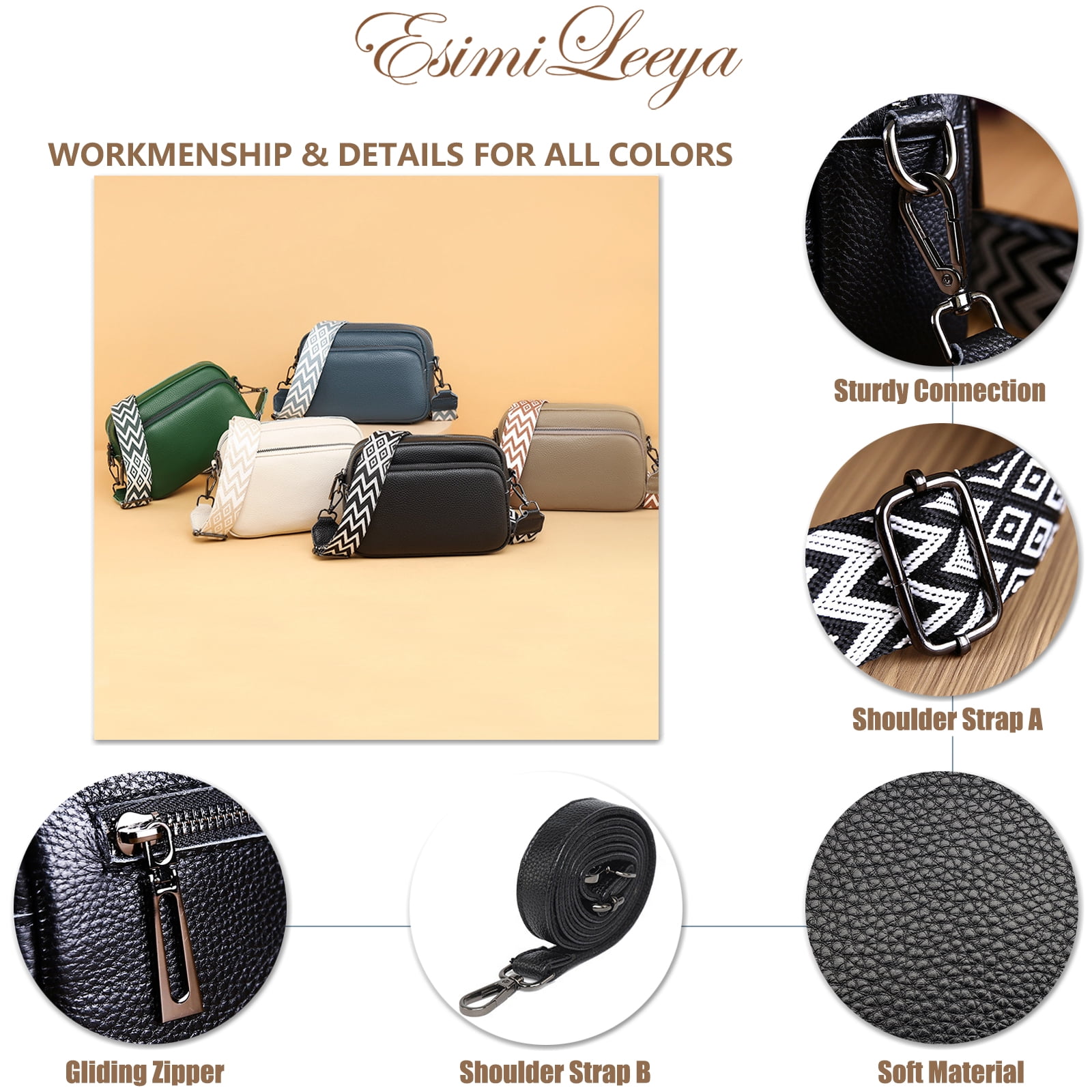 PORT&LOTUS Small Lightweight Crossbody Bag with Wide Guitar Strap Shoulder Bags for Women.