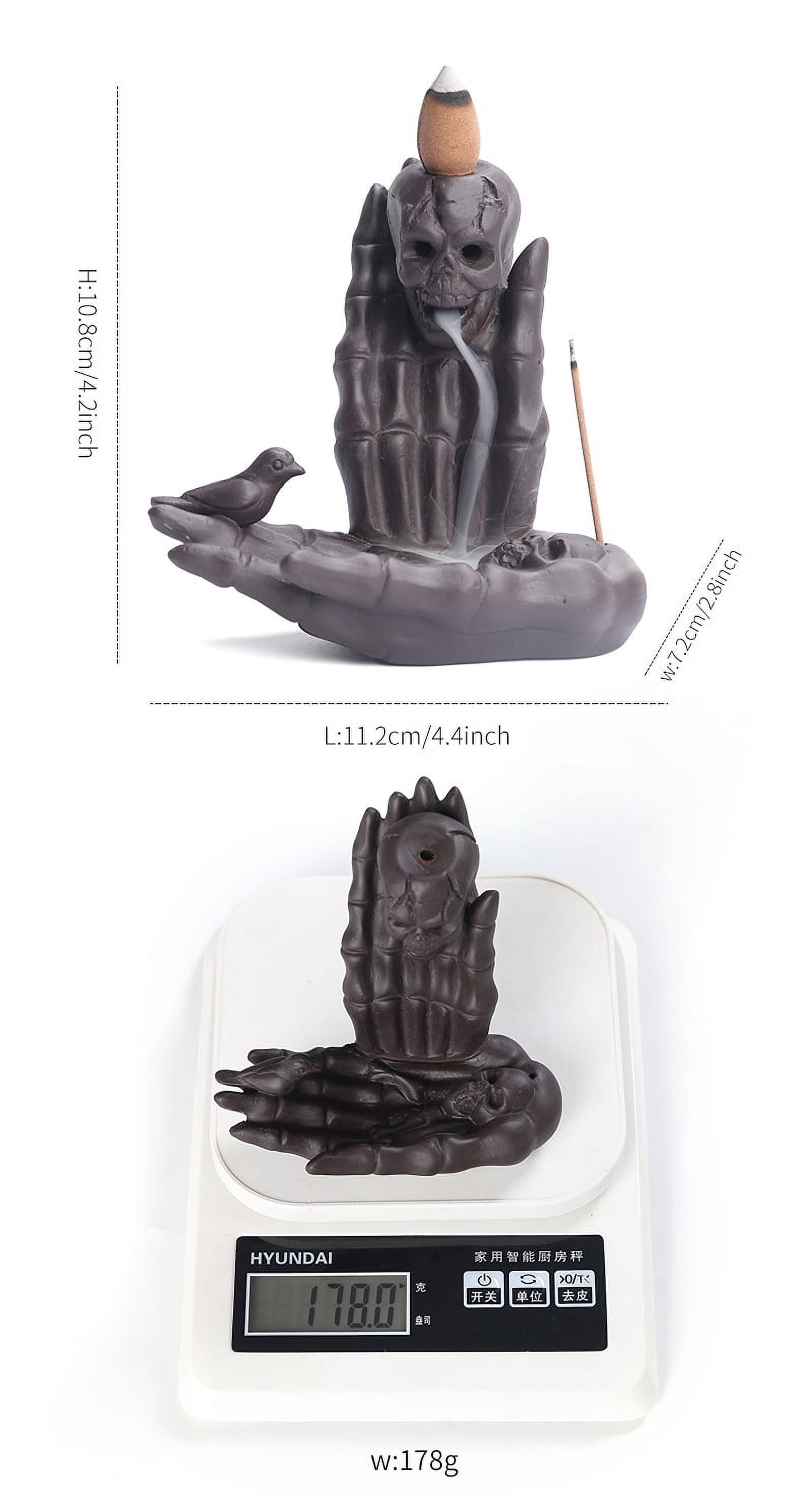 Ceramic Skull Head Incense Burner Ornament Ghost Hand Waterfall Backflow Incense Stick Holder Aromatherapy Halloween Decoration
