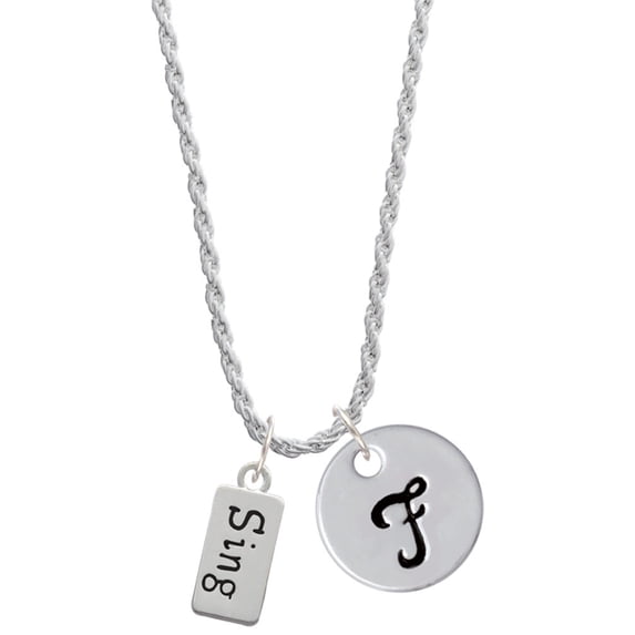 Delight Jewelry Silvertone Sing Silvertone Script Initial Disc - F - Charm Necklace, 20"+3"