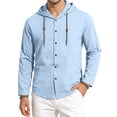 thumbnail image 3 of Hearthz Linen Hooded Mens Shirts Casual Button Down Long Sleeve Mens Hoodie Drawstring Lightweight Beach Mens Sweatshirt Light Blue XL, 3 of 10