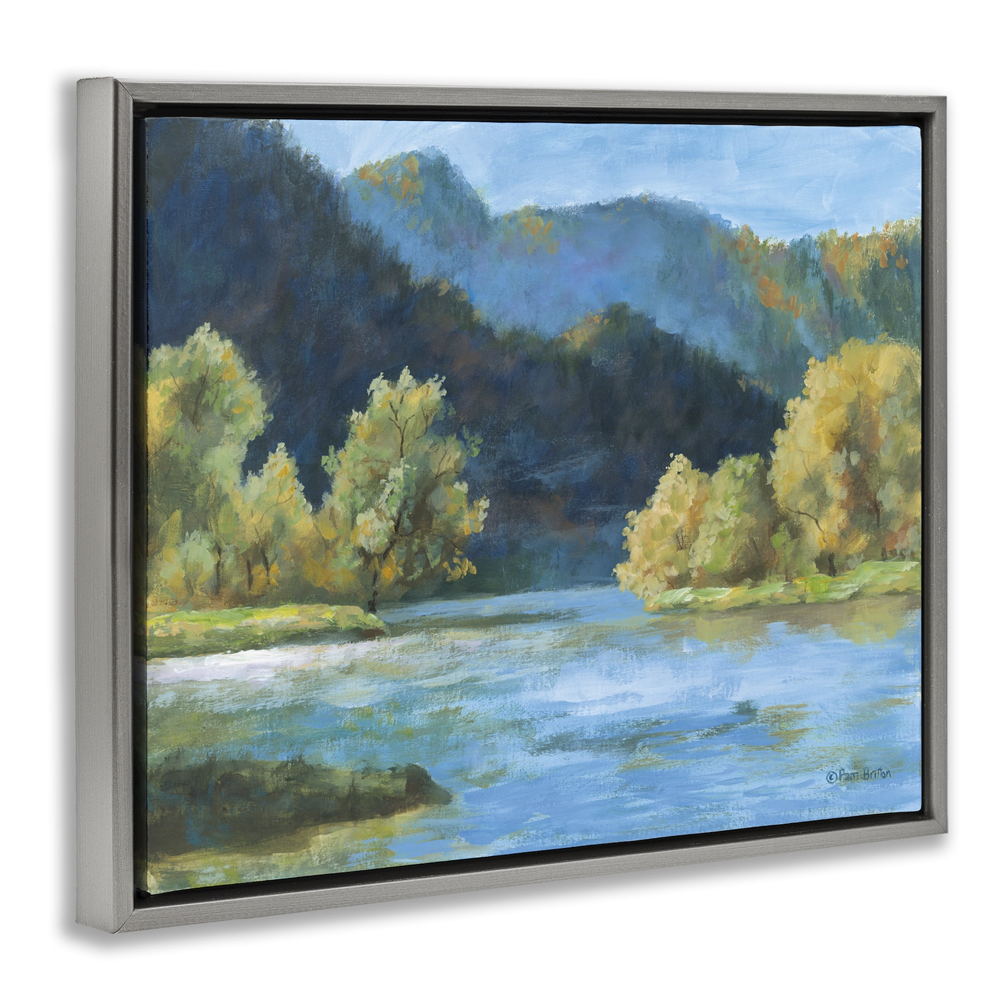 Stupell Industries Blue Hued Mountains Landscape & Nature Painting Gray Floater Framed Canvas Art Print Wall Art, 31 x 25