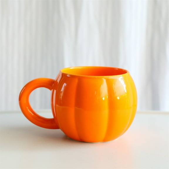 syligr Halloween Mug - Ceramic Pumpkin Coffee Cup with Handle, Cute Fall Harvest Tea Cup for Hot Drinks, Thanksgiving Pumpkin Spice Latte Cup, Dishwasher Safe Halloween Party Cup, Orange