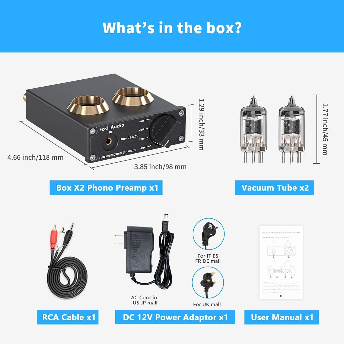 Phono Preamp for Turntable Pre Amp Amplifier MM Phonograph Preamplifier for Record Player with Volume Control Mini Stereo Audio Hi-Fi Pre-Amplifier with DC 12V Power Adapter Fosi Audio Box X1
