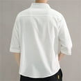 thumbnail image 4 of Blczomt Mens Shirts White 3/4 Sleeve Cotton and Linen Collared Solid Casual Button Down Shirts M, 4 of 5