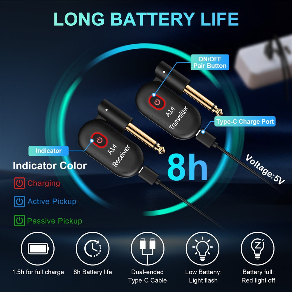 2.4GHz Guitar Wireless System 2 Transmitter 1 Receiver for Electric Guitar Bass