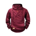 thumbnail image 2 of Hoodies for Men Pullover Quarter Zip Long Sleeve Military Tactical Sweatshirt Casual Cargo with Front Pouch Pocket Wine L, 2 of 4