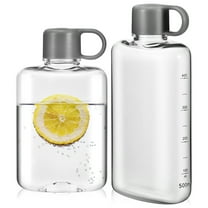2 Pcs Portable Flat Water Bottle, Clear Square Tritan Water Bottle For Camping, Fitness, Outdoor Sports, Purse And Pocket (White, 17.6 12.7 Oz)