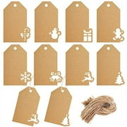 SallyFashion 120PCS Christmas Tags, Hollow Out Gift Tags Kraft Paper Tags Hanging Labels with Strings for Gift Wrapping Xmas Tree Christmas Party Decorations