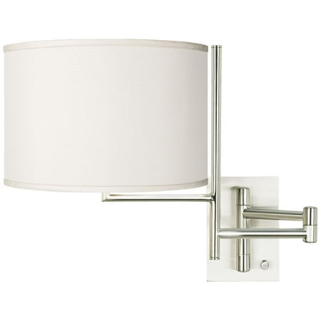 

Possini Euro Design Modern Swing Arm Wall Lamp Brushed Nickel Plug-In Light Fixture Cream Faux Silk Drum Shade for Bedroom Bedside