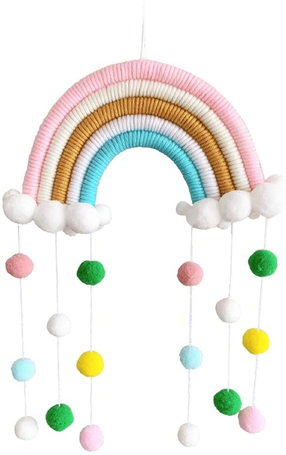 Tassel Garland Pom Pom Ball String Banner Macrame Rainbow Wall Hanging Decorative Colorful for Birthday Wedding Baby Shower Nursey Room Party Wall Decor