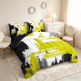thumbnail image 2 of Manfei Vintage Oil Painting Queen Bedding, Watercolor Brushstroke Bedding Comforter Set Queen, Yellow, Black and Gray, Black Reversible 7 Pieces, 2 of 6