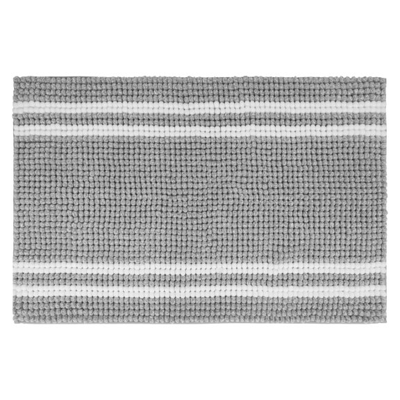 Unique Bargains Striped Bathroom Rugs Soft Fluffy Chenille Bath Rugs Grey 20" x 32"
