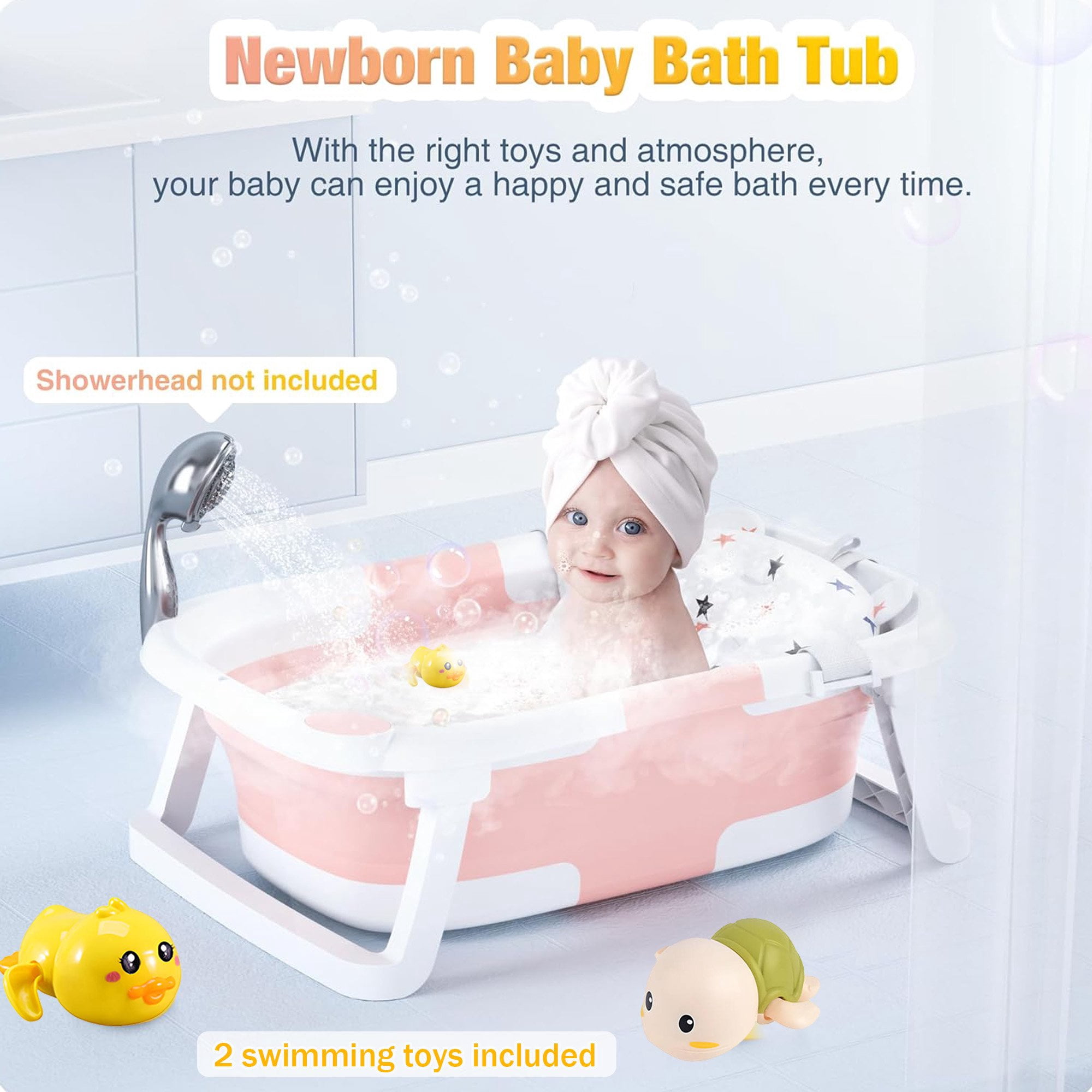 Morfone Baby Bathtub,Collapsible Bathtub for Newborn to Toddler,Durable Essential Infant Bath Tub, Pink