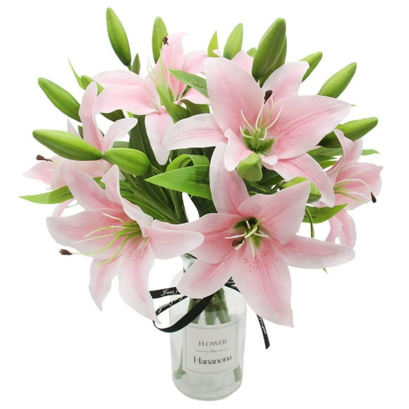 16 Pcs Artificial Lily Real Touch Easter Lily Spring Flowers for Wedding Home Easter Decoration Plastic Tiger Lily Faux Flowers Light Pink