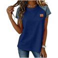 thumbnail image 5 of Going Out Tops for Women Casual Crew Neck Short Sleeve Shirts Block Color Dressy Blouses Summer Clothes, 5 of 6