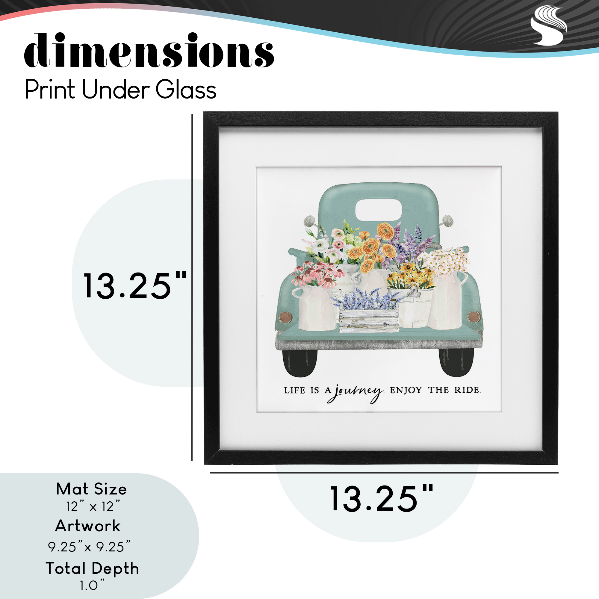 Enjoy Ride Floral Truck Black Framed Print Under Glass, design by Lettered and Lined