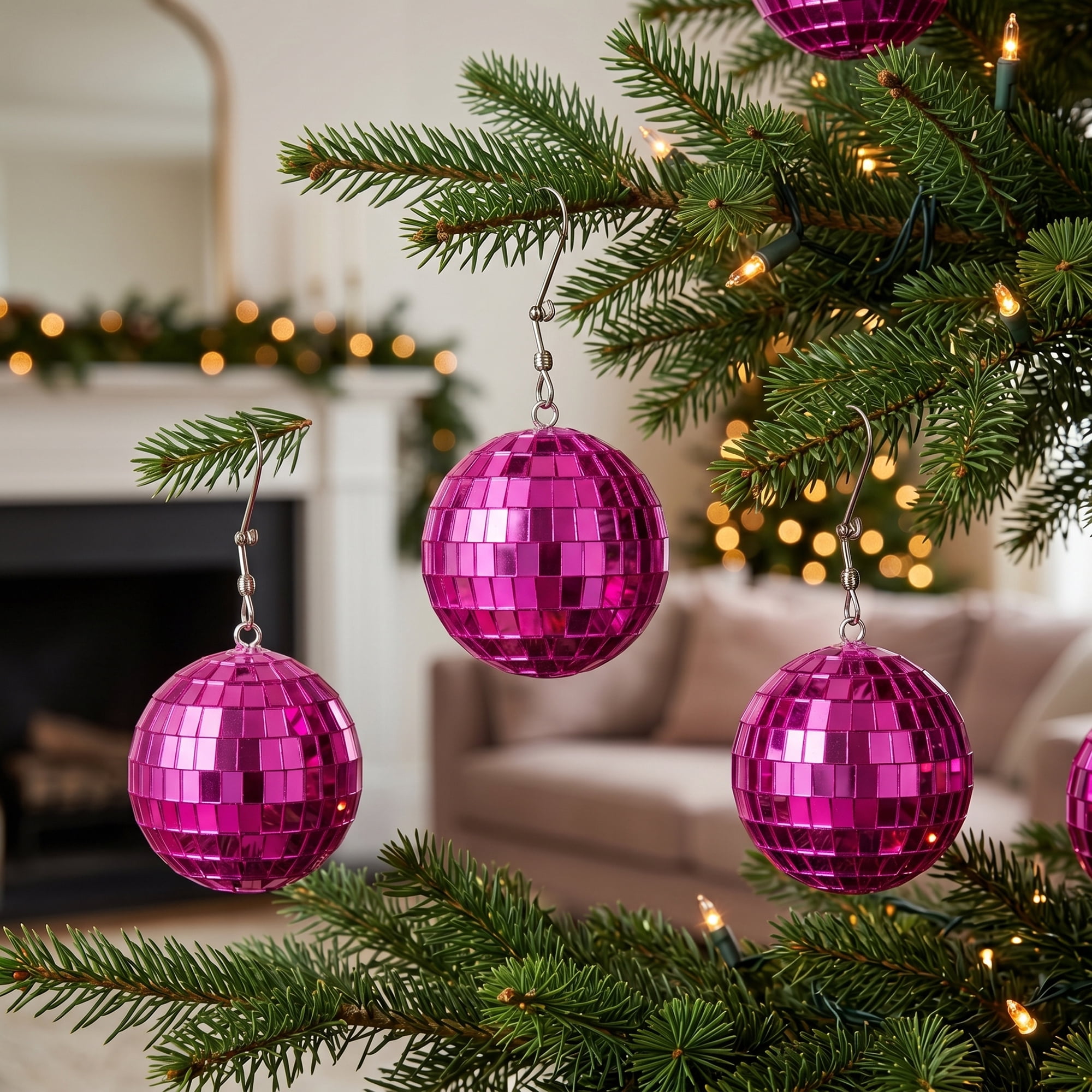 Unique Bargains 10Pcs Mirror Disco Balls for Hanging Sphere Orbs Rose 1.6"x1.6"x1.6"