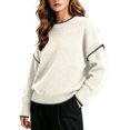 thumbnail image 6 of Tqcoqu Sweaters for Women Crewneck Long Sleeve Contrast Cable Knit Tops, Solid Loose Fit Casual Pullover Sweaters, Oversized Stitching Fall Clothes Outfits, 6 of 6