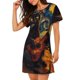 thumbnail image 2 of Easygdp Starry Night Cat Guitarist Camisón de manga corta para mujer, informal, estampado, 2 of 6