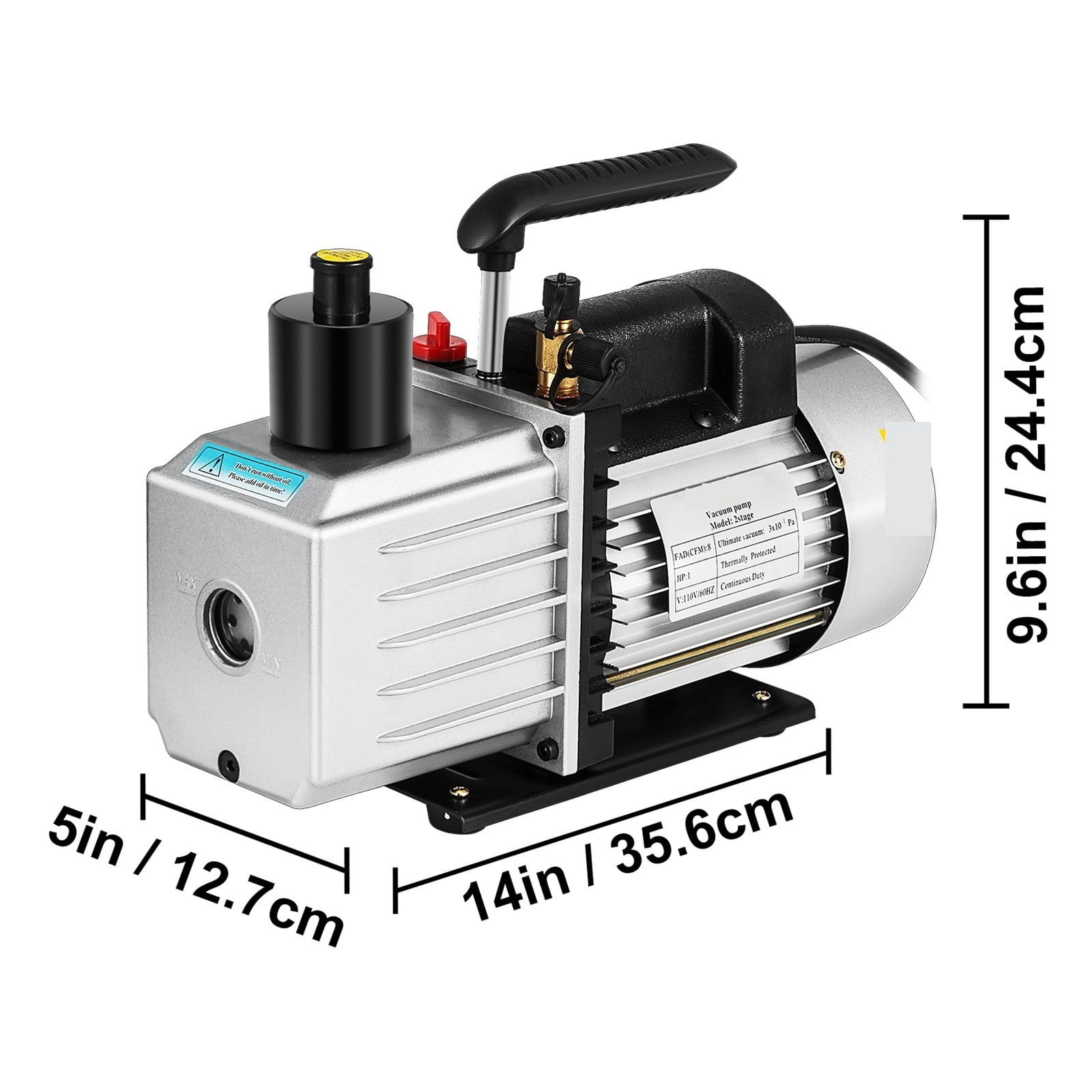 Vacuum Pump 1HP Two Stage HVAC Rotary Vane Degassing Processing Air Conditioning Auto AC Refrigerant Vacuum Pump 2-Stage ,Outstanding Oil Inlet System