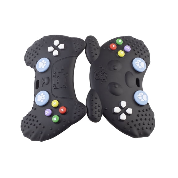 Baby Teething Toys Set, 2 Pcs Silicone Game Controller Teething Toys for 3-6 month 6-12 Months - Sensory Toy Chew Toys Educational Toys for Toddler - Black