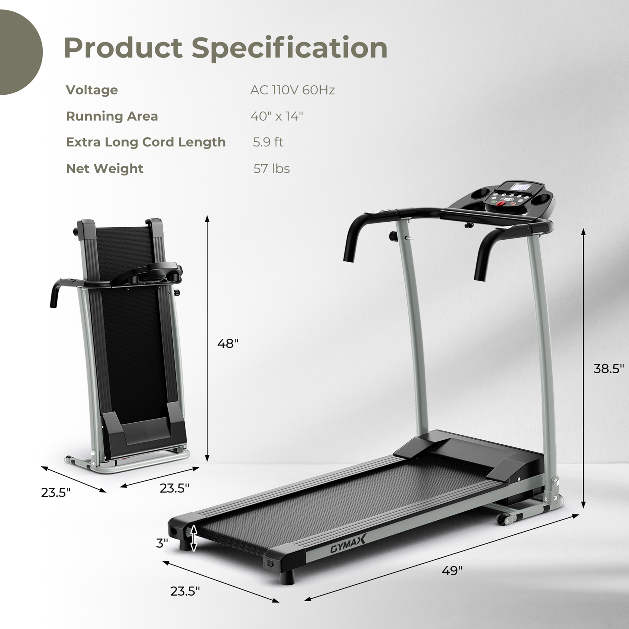 Gymax Folding Treadmill for Home Walking Running Machine w/ 12 Preset Programs - image 2 of 10