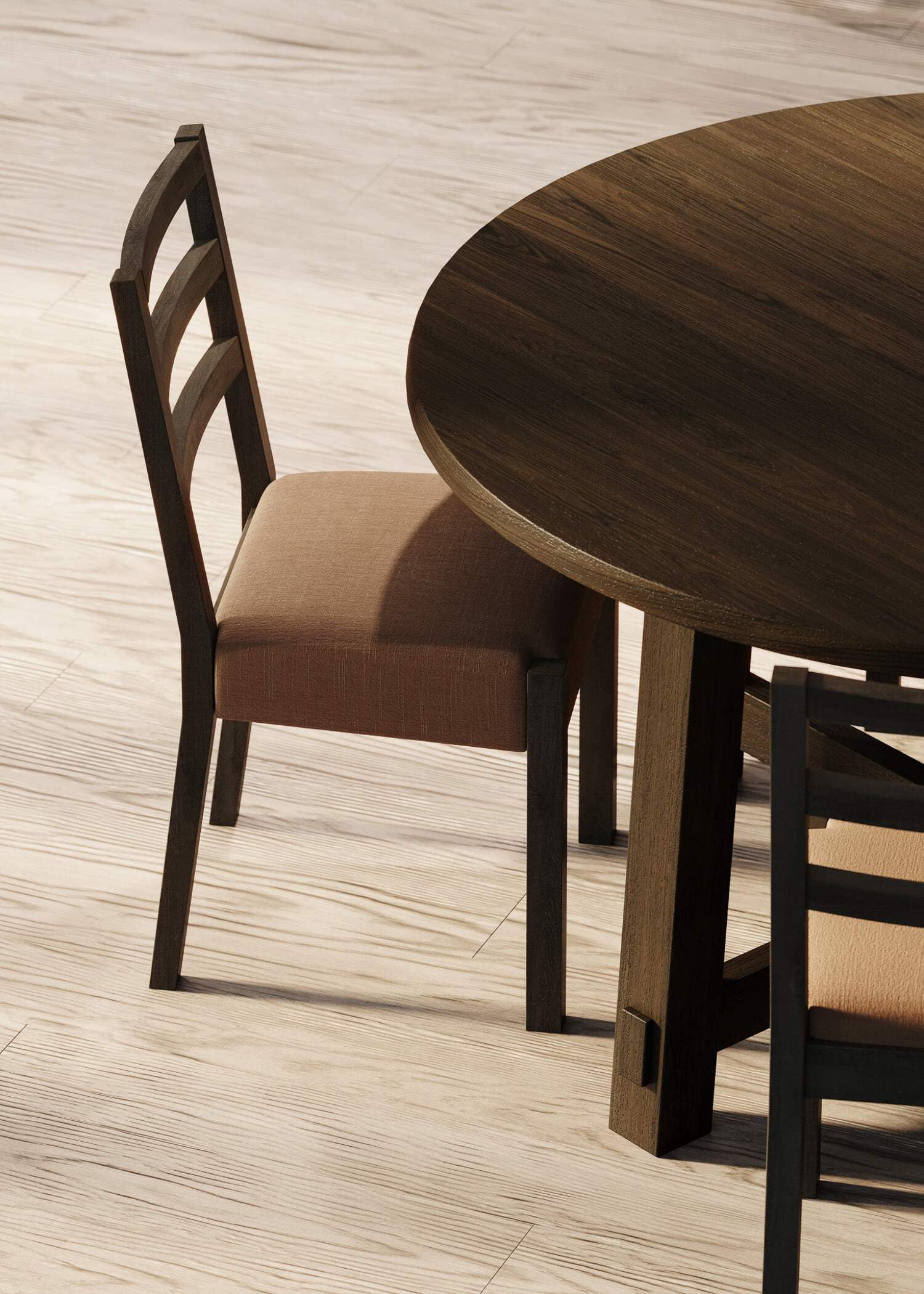 Maven Lane Sasha Large Circular Wood Round Dining Table for Modern Kitchen, Bistro, or Meeting Room in Rustic Weathered Grey Finish