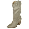 thumbnail image 2 of Soda Women Cowgirl Cowboy Western Stitched Boots Pointy Toe Mid Claf Suede High Heels Akito-S Beige Taupe Clay 7, 2 of 4