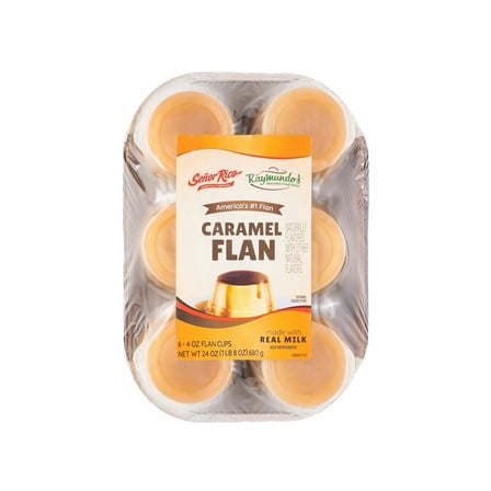 Raymundo's Caramel Flan Dessert Refrigerated Snack Cups, 4 oz, 6 Pack, Peanut-Free