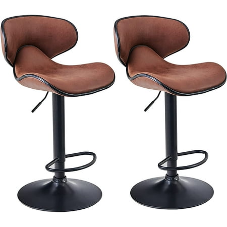 Homy Casa Inc Barstools 2pcs Brown Leatherette Upholstery Airlift Height Adjustable 360 Swivel with Footrest Black Chrome Base for Kitchen Extra Tall Bar Chair Pub Office,L17.7 xW20.5 xH33.5-41.7"