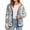 Blue Toile De Jouy Village Scenic, variant on Aztec Southwest American Tribal Geometric Print Women's Fleece Jacket Button Down Coat with Pockets Oversized Warm Sweatshirt Outerwear Stand Collar Hiking Travel Clothes, 5XL