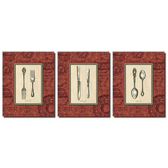Lovely French Fork, Spoon, and Knife Set; Kitchen Decor; 3 8X10 Poster Prints