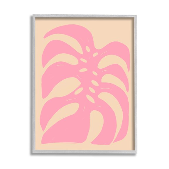 Stupell Industries Pink Tropical Leaf Shape Graphic Art Gray Framed Art Print Wall Art, Design by Birgit Maria Kiennast