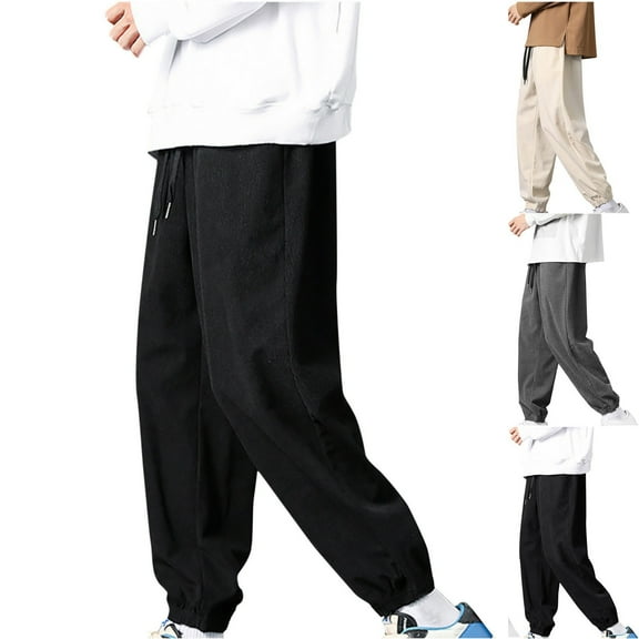 ATENAR Mens Pants,Sweatpants Men,Comfort Fit,Easy Care,Solid,Cotton,Black,M(US:6)