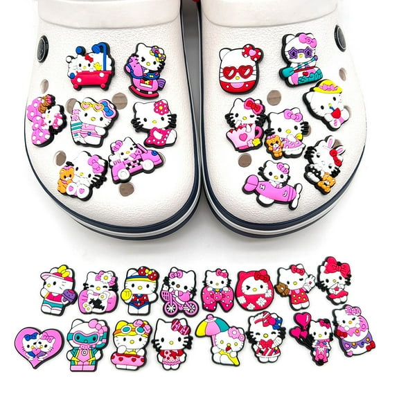 HANNTAOO 30Pcs Cartoon Hello Kitty Shoe Charms for Clog Sandals Bracelets Decoration, Cute Charms for Party Gift TH#A419-032