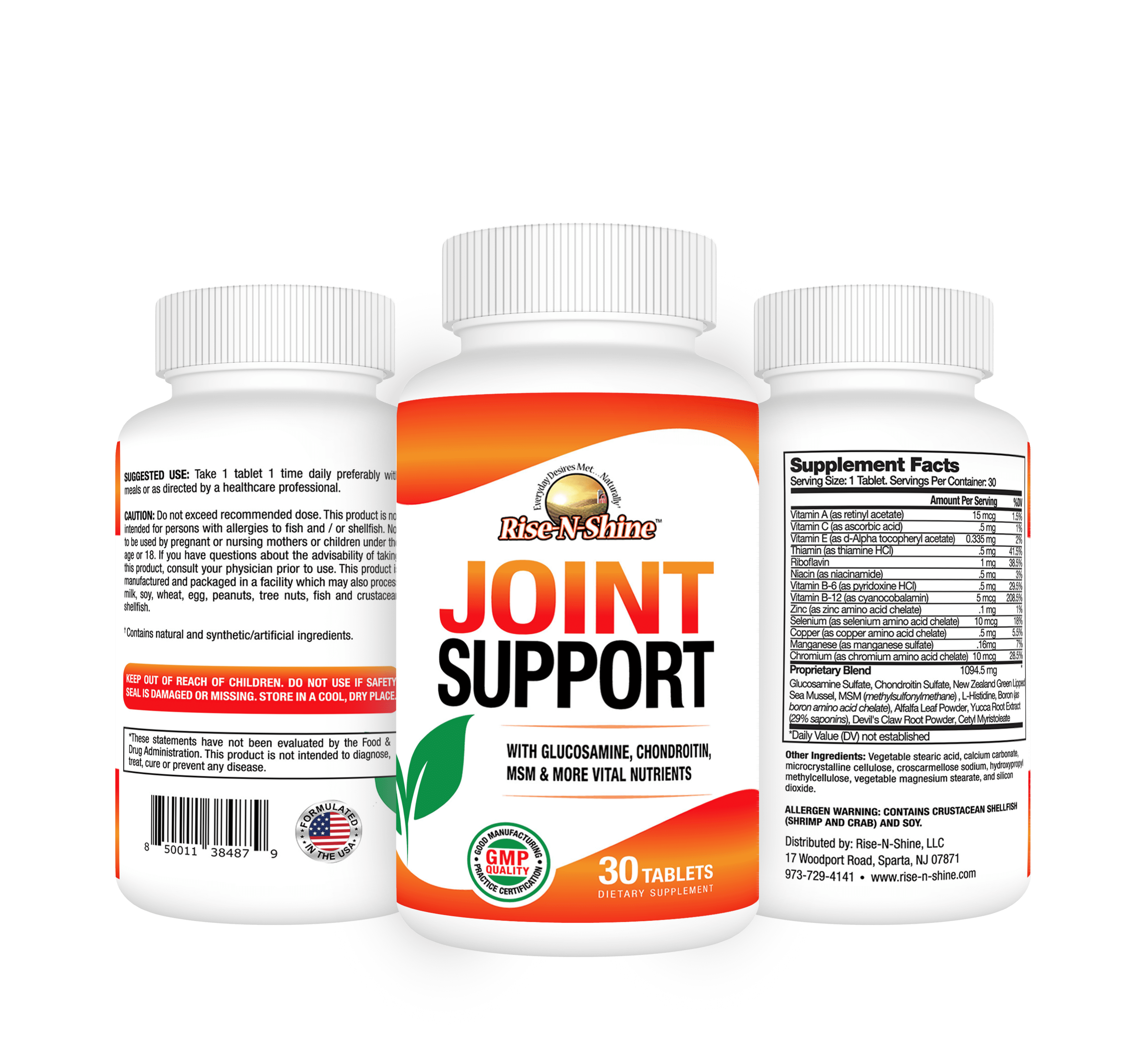 Rise-N-Shine, Joint Support with Glucosamine, Chondroitin, MSM & More, Men and Women, 30 Count