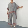 thumbnail image 2 of Guluxicc 2 Piece Women's Matching Sets Crew Neck Batwing Sleeve Top Stripe Print Wide Leg Pants with Pockets Casual Outfits, 2 of 5
