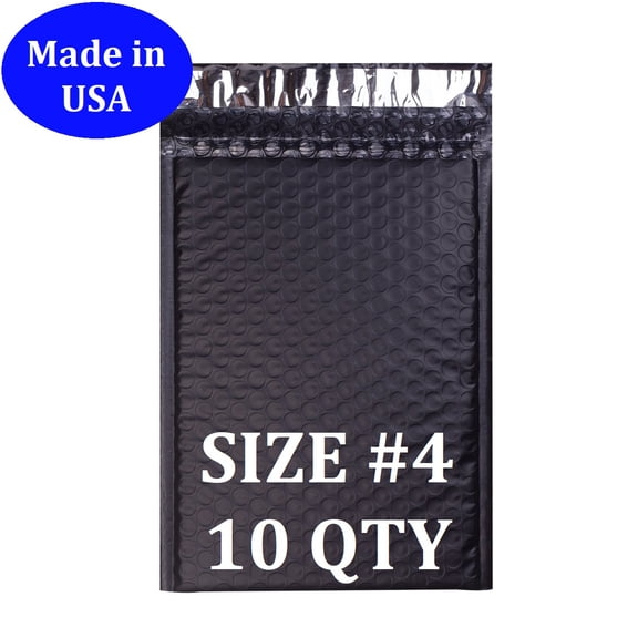 Size #4 (9.5"x13.5" Interior) Black Poly Bubble Mailers with Self Seal- 10 QTY Fast Shipping!