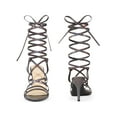 thumbnail image 5 of BLISSFUL STEP Snakeskin Print Strappy Lace Up Stiletto Heel Sandals for Women Gunmetal (Size 9.5), 5 of 6