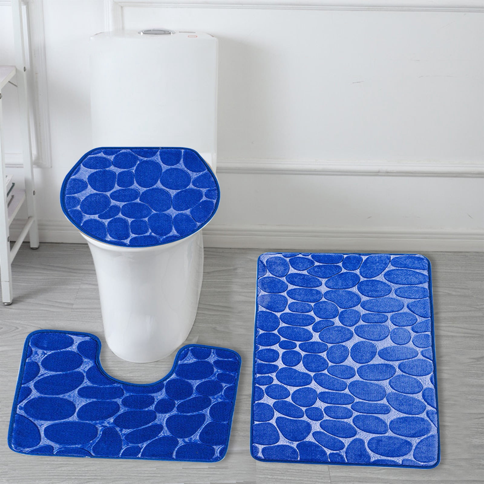 VOTRUDI 3 Piece New Bath Mats Clearance,Blue No Slip Ultra Soft Bathroom Rugs and Mats Washable Set of 3,Bath Rugs and Mats for Bathroom Floor