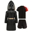 thumbnail image 2 of Rswnyirn Kids Boys Boxing Uniform Set Satin Hooded Boxing Robes with T-shirts and Boxer Shorts Set Black&Red 6, 2 of 5